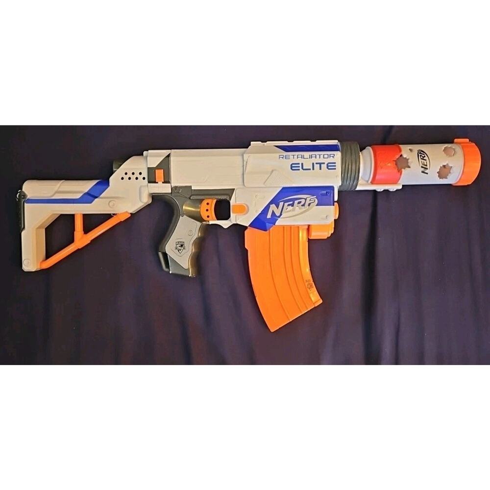 Nerf Retaliator Elite Blaster W/ Removable Stock And Suppressor + Magazine